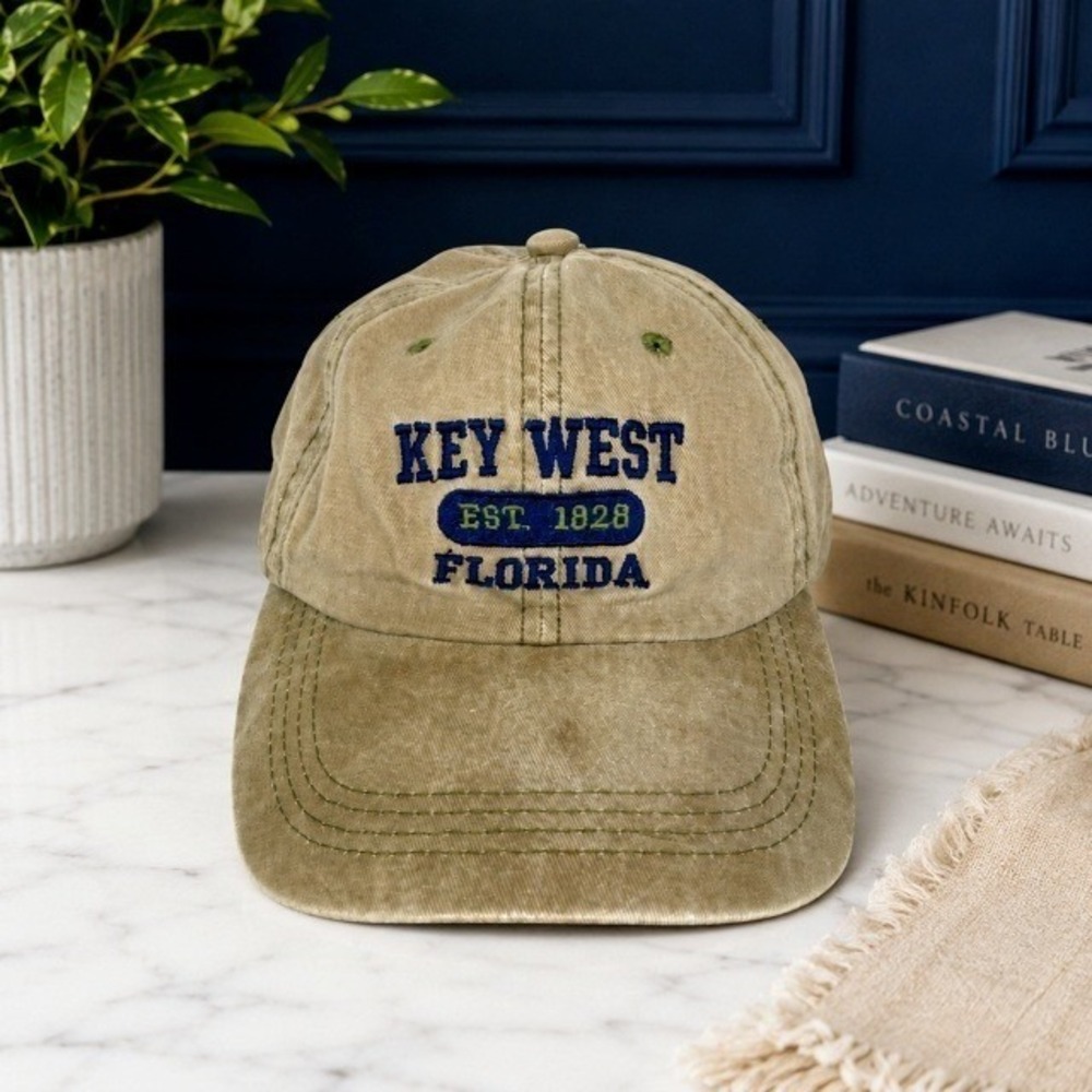 Life in Paradise Key West Florida Est 1828 Distressed Beige Dad Cap Hat